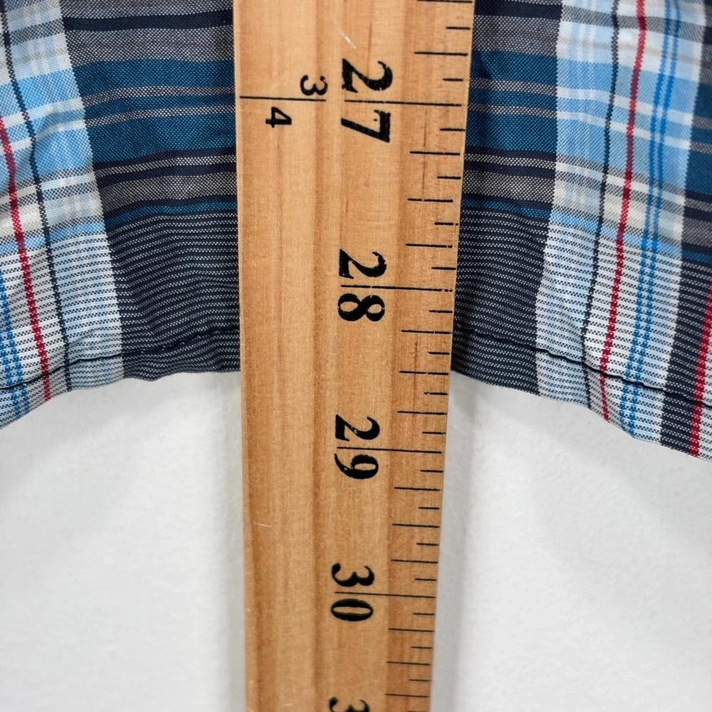 The North Face Short Sleeve Button Men Small Blue Gray Red Plaid Performance